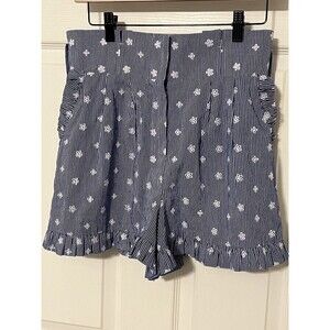 Tularosa Womens Size Small Blue Floral Ruffled Hem Paperbag Shorts High Waisted